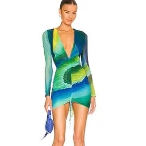 Revolve Farai London Green and Blue Mini Dress